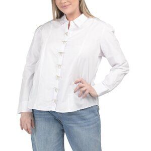 US TOGETHER White Plus Jeweled Bow Blouse